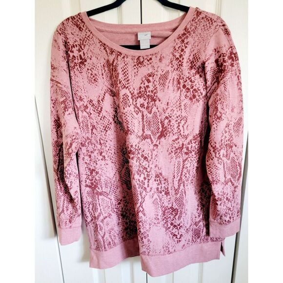 Chico's 2 Mauve Maroon Pullover Sweatshirt Size L/S Cotton Blnd Rnd Neck Large - Picture 1 of 9